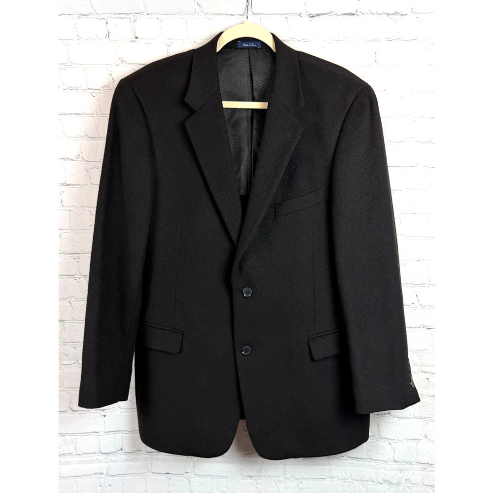TURNBURY black 100% wool flannel camelhair mens suit blazer size 44L